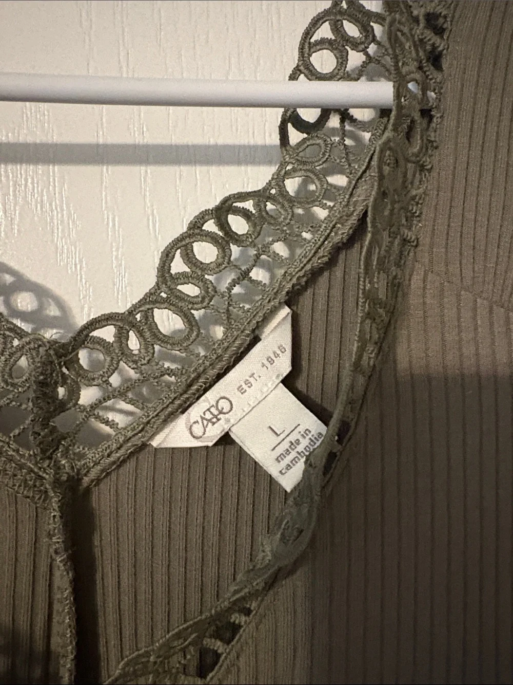 Cato Olive Green Sleeveless Lace-Trim Casual Dress